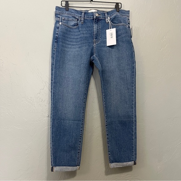 Frame Le Garçon Boyfriend Jeans Size 31 medium wash cuffed mid rise - Picture 6 of 10